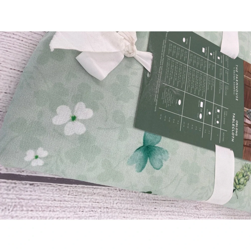 Rachel Ashwell Tablecloth 60x84 Green Shamrock Floral Oblong Farmhouse Festive